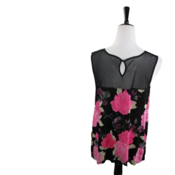 Inc Black/Pink Floral Sleeveless Blouse Size XL - Picture 3 of 3